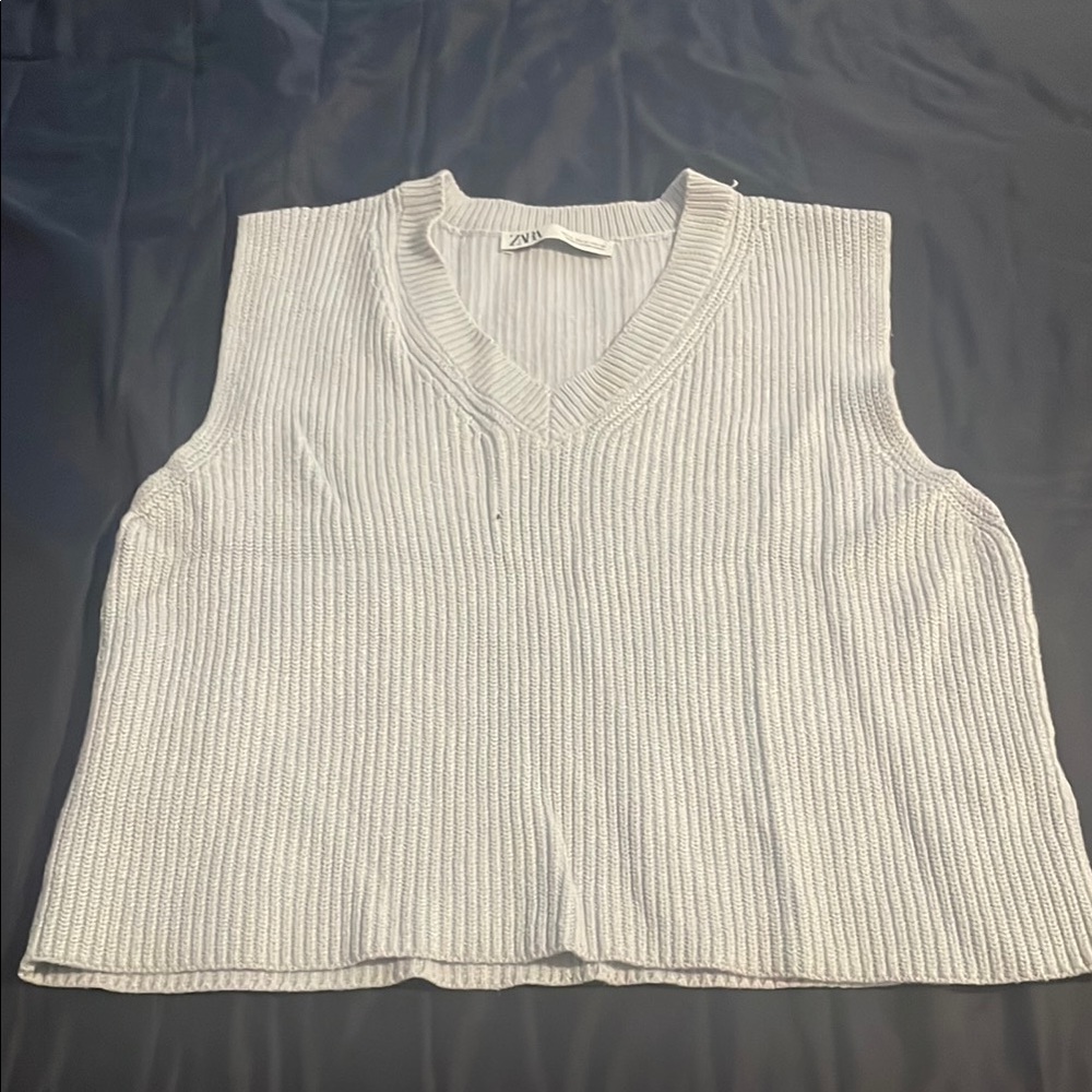 Zara light blue Ribbed Knit Sleeveless Top